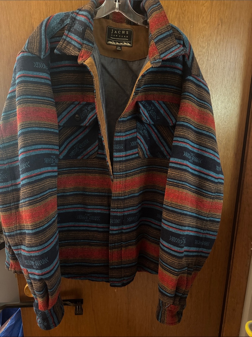 Jachs Striped Wool Lined Shirt Jacket in Navy, Teal & Rust